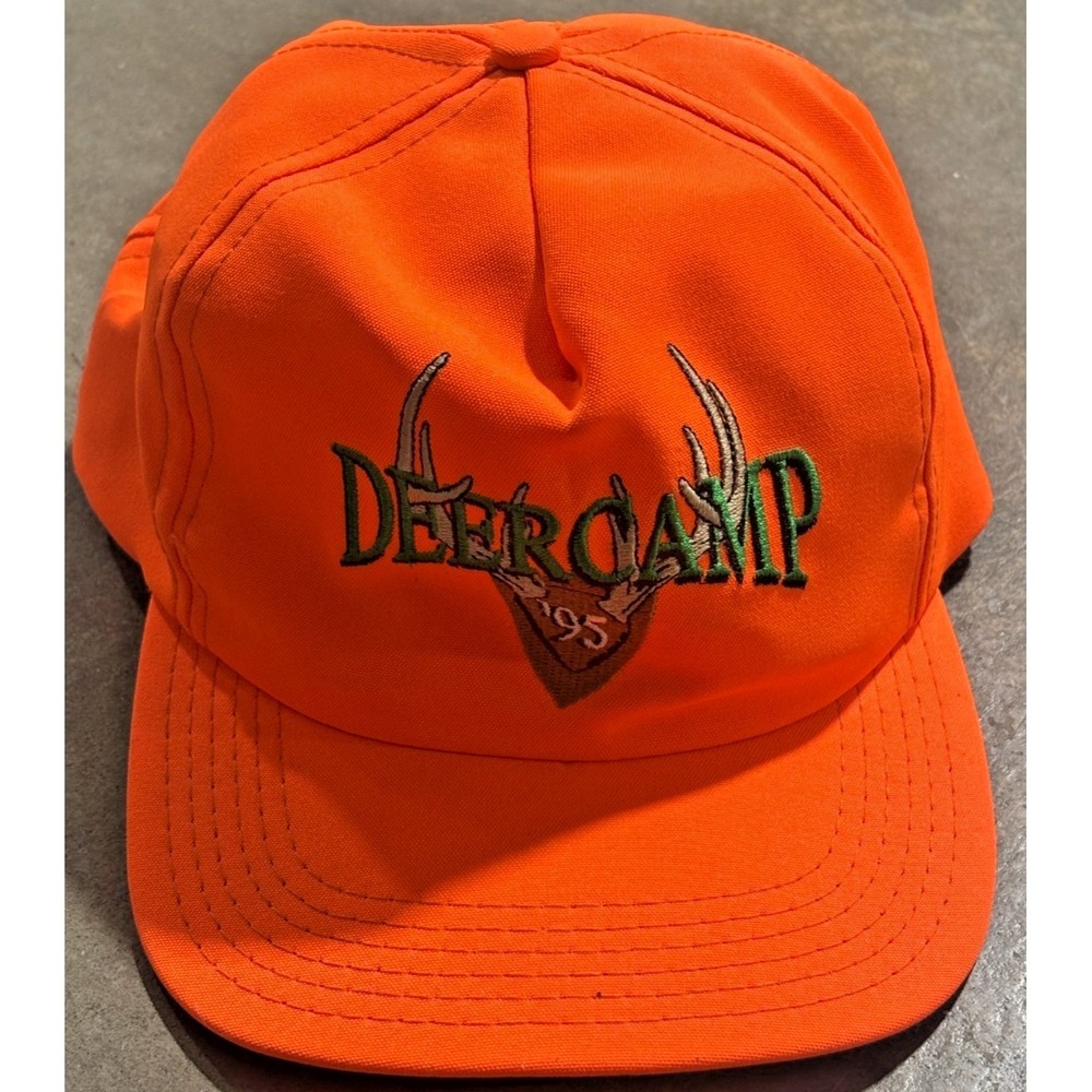 VTG Y2K Deer Camp 1995 Snapback Hat Blaze Orange USA Hunting Cap Mens